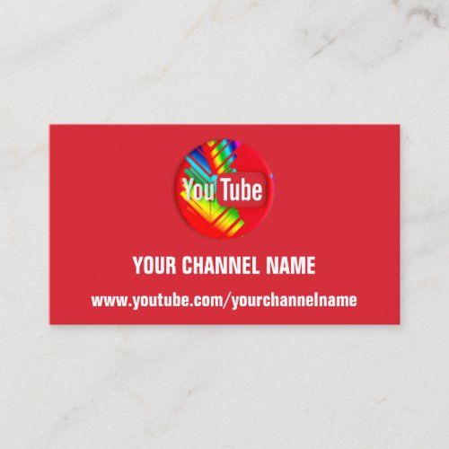 YOUR CHANNEL NAME YOUTUBER SUSCRIBE RAINBOW RED BUSINESS CARD
