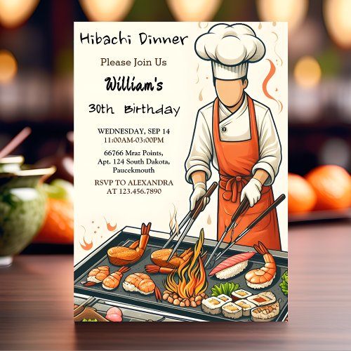 Your Chef Bbq Japanese Sushi Hibachi 40th Birthday Invitation