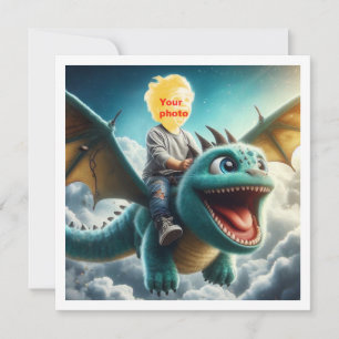Your child flying on a blue dragon, dragon card