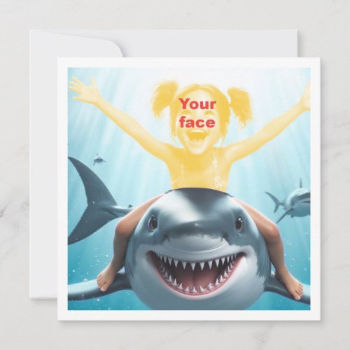 Your child riding a baby shark great white shark card