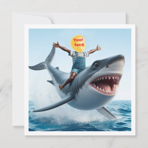 Your child riding a great white shark shark blank card