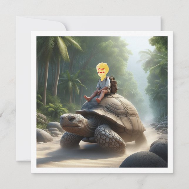 Your child riding a tortoise, tortoise blank card (Front)