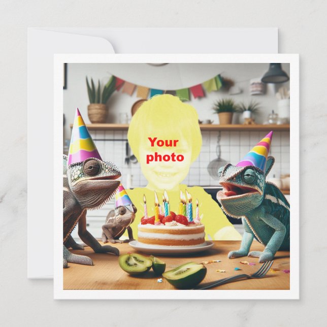 Your child with chameleons, lizard birthday card (Front)