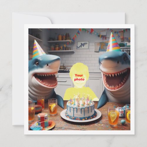 Your child with sharks birthday party shark bday card