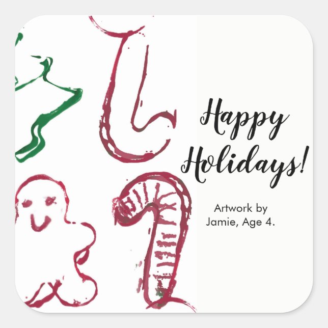 "Your Child's Art Goes here", Custom Christmas Square Sticker (Front)
