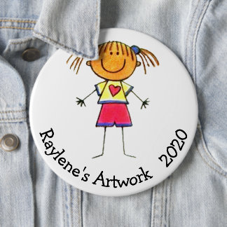 Your Child's Artwork Pinback Buttons, HUGE 6 Inch Button