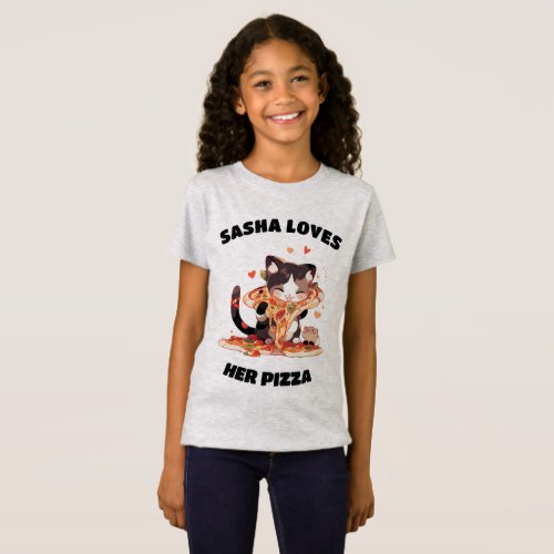 Your childs nameLoves Pizza Cute Cat T_Shirt