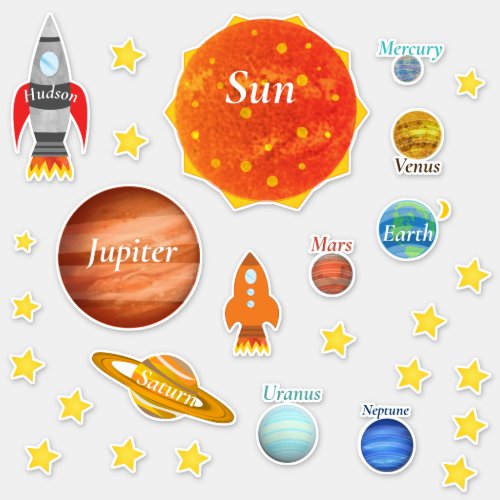 Your Childs Name Planets Spaceships Solar System Sticker