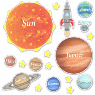 Your Childs Name Planets Spaceships Solar System Sticker