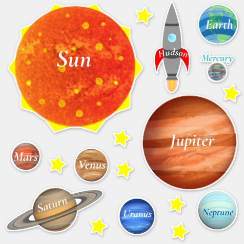 Your Childs Name Planets Spaceships Solar System Sticker