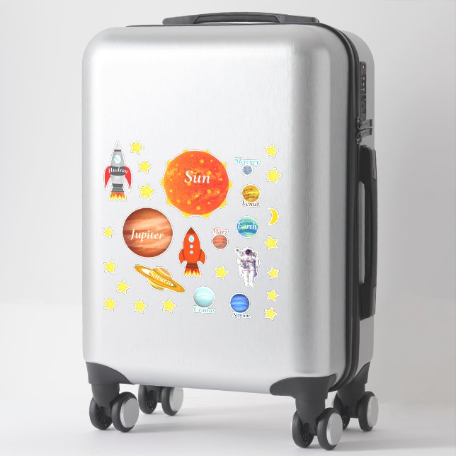 Your Childs Name Planets Spaceships Solar System Sticker (Suitcase)