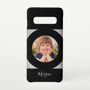 Your Child's Photo/Name, Blk Circle Silver, Black Samsung Galaxy S10 Case
