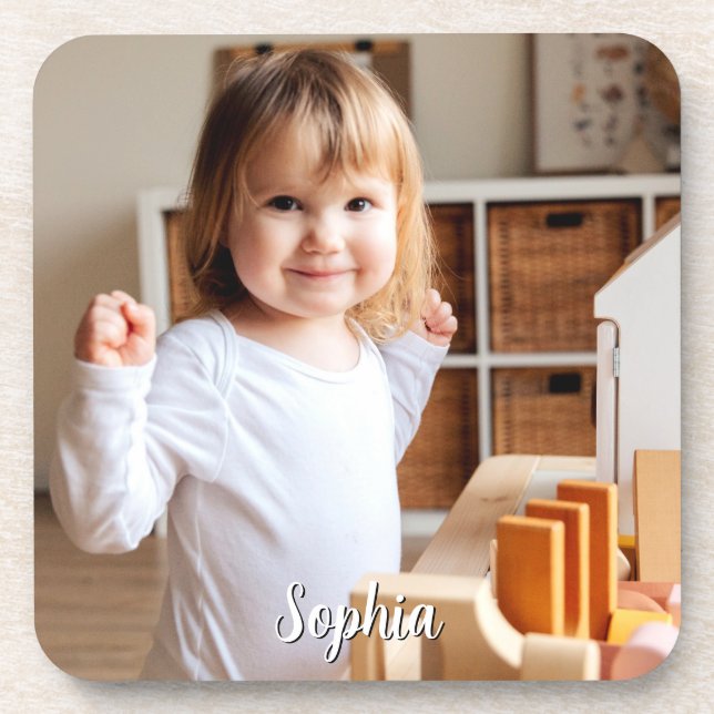 Your Child's Photo & Script Name Beverage Coaster (Front)