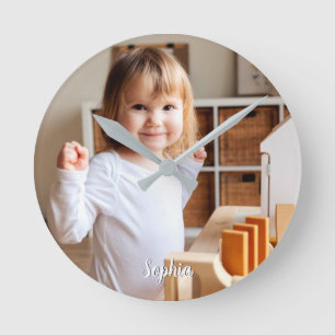 Your Child's Photo & Script Name Round Clock