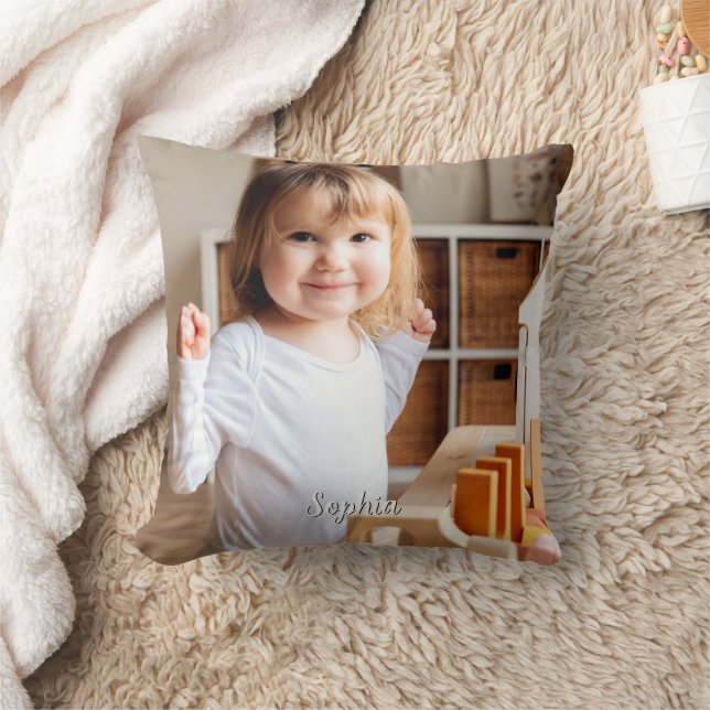 Your Child's Photo & Script Name Throw Pillow (Blanket)
