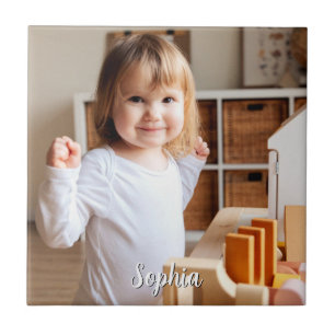 Your Child's Photo & Script Name, Vs 2 Ceramic Tile