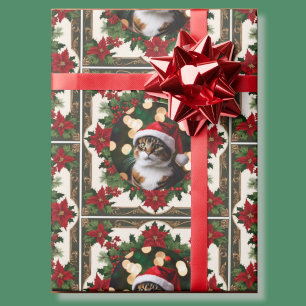 Your Christmas Pet Cat Photo Red Green Wrapping Paper