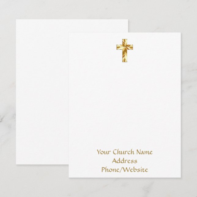 Your Church Name Gold Cross Elegant Note Card (Front/Back)