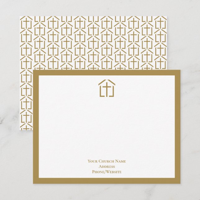 Your Church Name Logo Cross Gold Note Card (Front/Back)