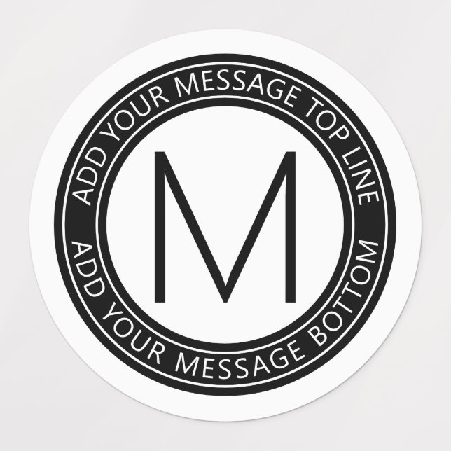 Your Circular Text & Monogram | B&W Waterproof Labels (Design 1)