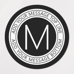 Your Circular Text & Monogram   Black & White Labels