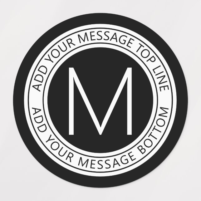 Your Circular Text & Monogram | Black & White Labels (Design 1)