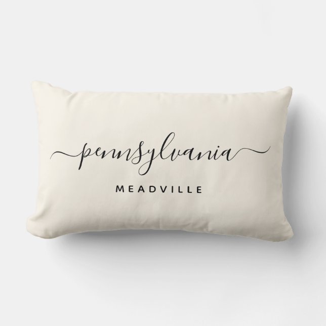 Your City and State | Custom Elegant Script Lumbar Pillow (Front)
