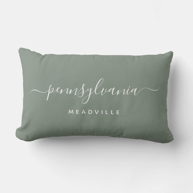 Your City and State | Custom Elegant Script Lumbar Pillow (Front)