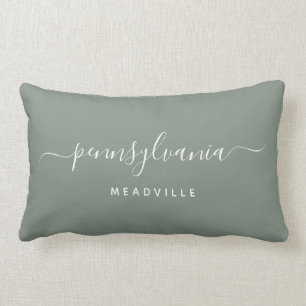Your City and State Custom Elegant Script Lumbar Pillow