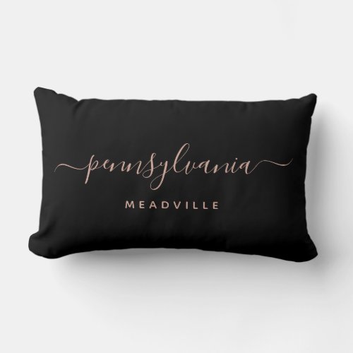 Your City and State  Custom Elegant Script Lumbar Pillow