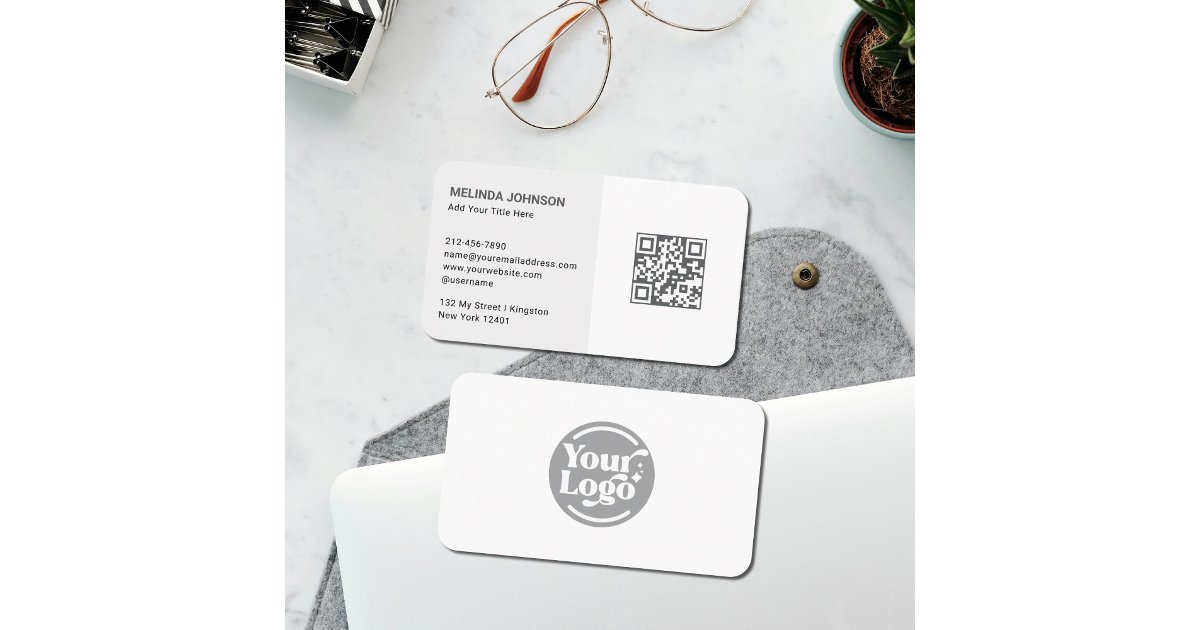 Your Clean Simple White Logo QR Code Business Card | Zazzle