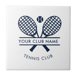 Your Club Name Tennis Racket Motif Navy Blue Ceramic Tile