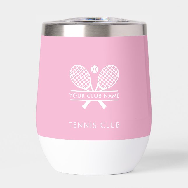 Your Club Name Tennis Rackets Motif Custom Thermal Wine Tumbler (Front)