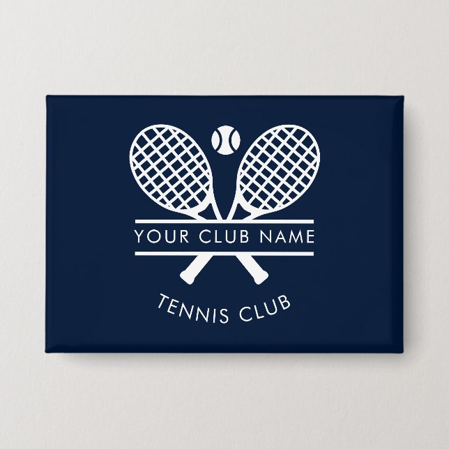 Your Club Name Tennis Sports Navy Blue Button (Front)