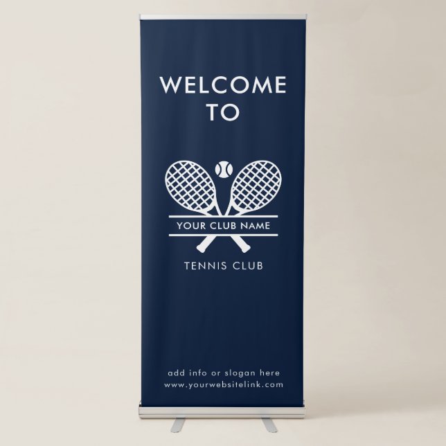 Your Club Name Tennis Team Navy Blue Retractable Banner (Front)