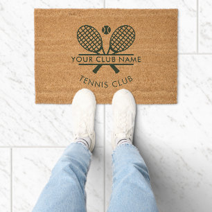 Your Club Name Tennis Team Rackets Motif Custom Fiber Doormat