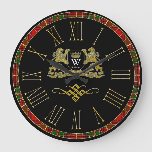 Your Coat of Arms Monogram and Color Large Clock (Front)