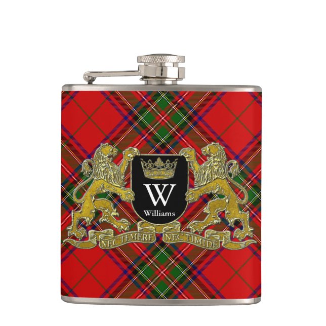 Your Coat of Arms Monogram and Tartan Hip Flask (Front)