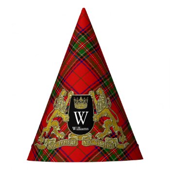 Your Coat Of Arms Monogram And Tartan Party Hat by WRAPPED_TOO_TIGHT at Zazzle