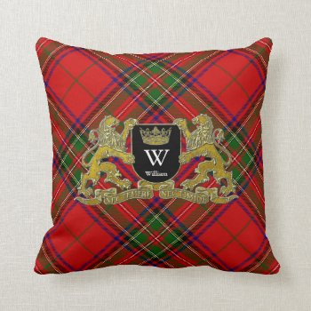 Your Coat Of Arms Monogram And Tartan Throw Pillow by WRAPPED_TOO_TIGHT at Zazzle