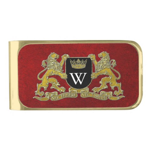 Your Coat of Arms Monogram Gold and Red Gold Finish Money Clip