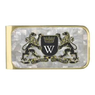 Your Coat of Arms Monogram Mother of Pearl Gold Finish Money Clip