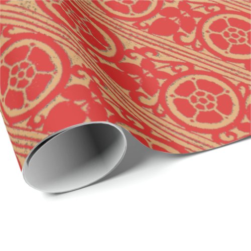 Your Color and Tan Retro Flower Border Wrapping Paper