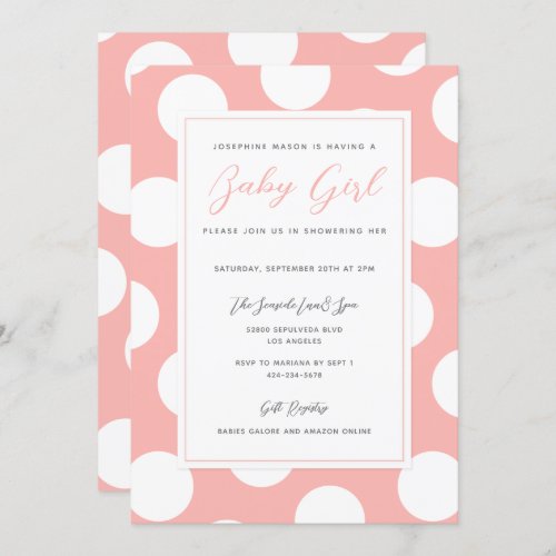 Your Color and White Polka Dot Border Baby Shower Invitation