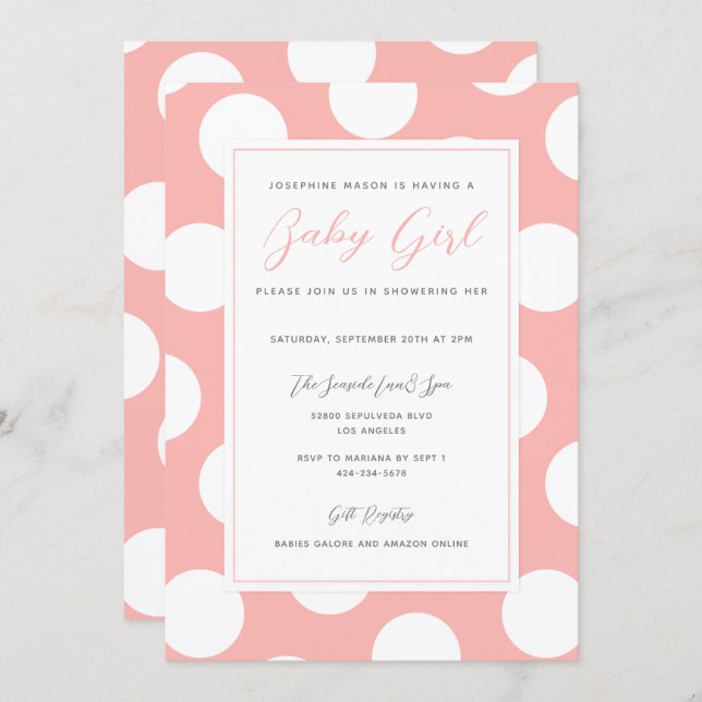 Your Color and White Polka Dot Border Baby Shower Invitation (Front/Back)