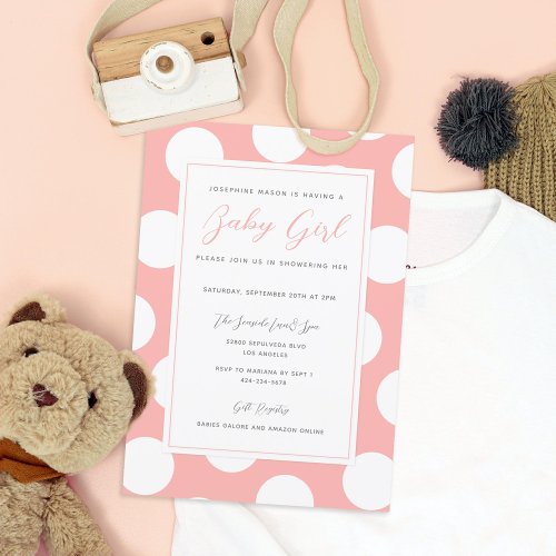 Your Color and White Polka Dot Border Baby Shower Invitation