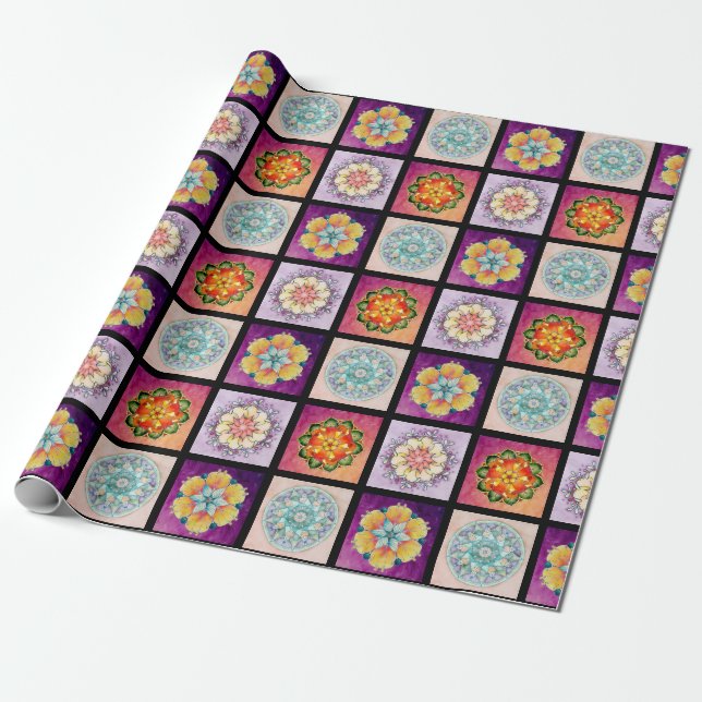 Your Colored Mandalas Wrapping Paper - Black (Unrolled)