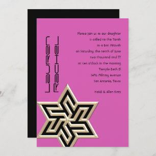 Your Colors Bat Mitzvah Large Gold Star of David Invitation