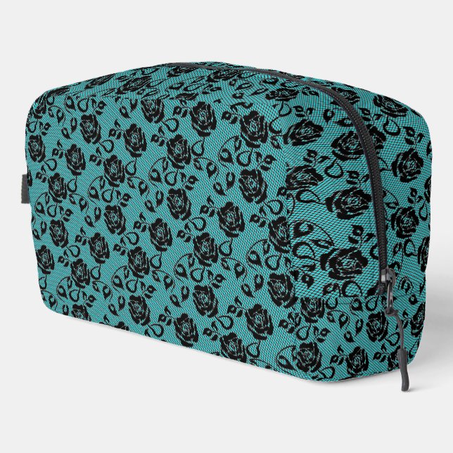 Your Colors Faux Black Lace Fishnet Turquoise Dopp Kit (Right Corner)