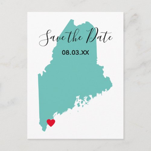 Your Colors Maine Map Shape Save the Date Announcement Postcard